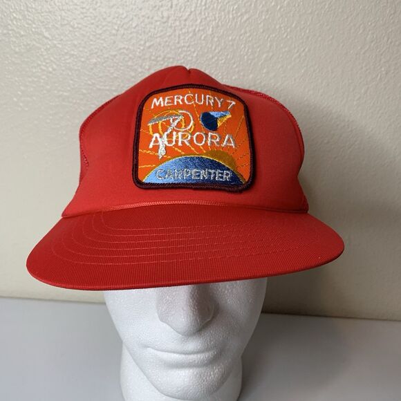 Mercury 7 Aurora Carpenter Patch NASA Space Mission Red Hat SnapBack Vtg - Picture 2 of 9